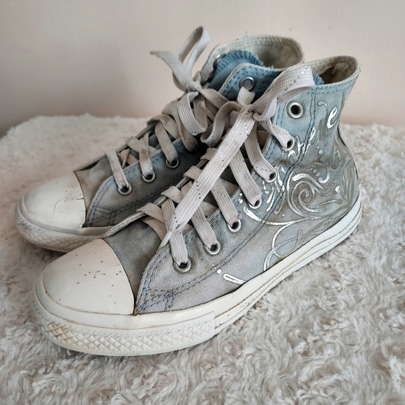 Converse All stars Girls Blue Sparkly - size 2 - Picture 1 of 13